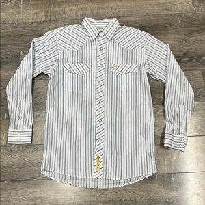 Larry Mahan Blue and White Striped Pearl Snap Shirt Size Medium